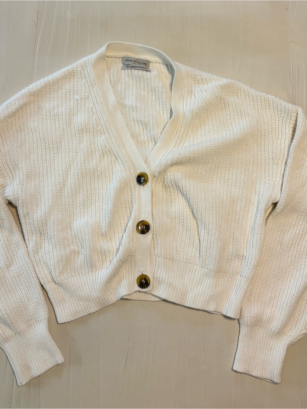Women's Cream Button-Up Cropped Knit Cardigan - Urban Outfitters